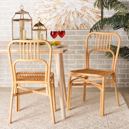 Baxton Studio Ivora Modern Bohemian Natural Brown Rattan 2Piece Dining Chair Set, PR 211-2PC-12762-ZORO